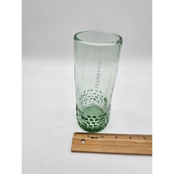 Starbucks Handblown Green Tall 7" Glasses Tumbler Hobnail Lot Of 3 Boho Recycled - Picture 5 of 9